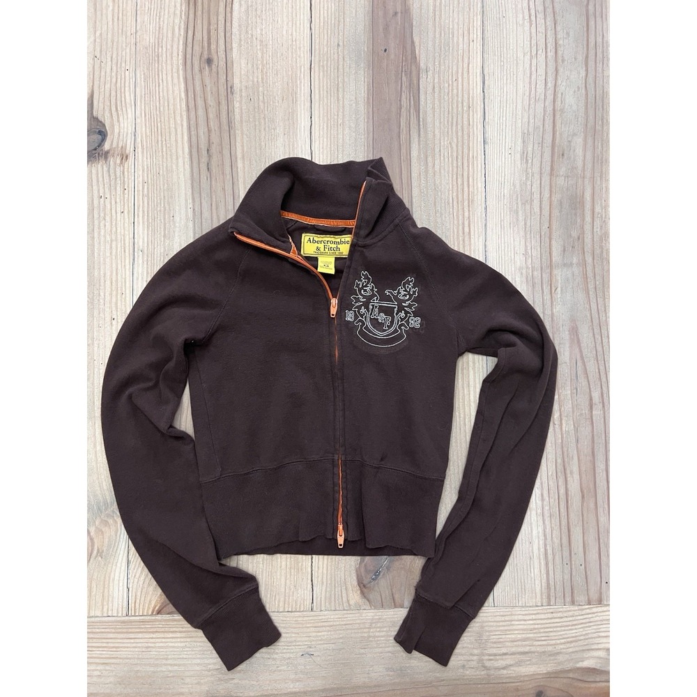 Abercrombie & Fitch Vintage Zip Up Track Jacket Size Medium Brown Embroidered